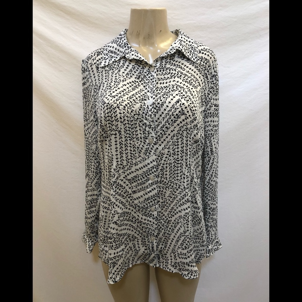 Cabi Button Down Sheer Split Back Blouse M - image 1